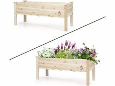 Costway jardiniere sur pieds en bois, bac a fleurs rectangulaire avec 5 trous de drainage pour legumes, herbes, fleurs,convient a jardin,cour,terrase,