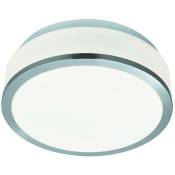 Discs - Salle de bains Plafonnier à 2 ampoules au fini argent satiné, opale IP44, E27 - Searchlight