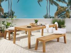 Ensemble de jardin 6 places table et 2 bancs en bois acacia clair livorno 250261