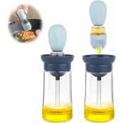 Flacon distributeur d'huile d'olive en verre avec brosse en silicone 2 en 1 pour la cuisine, le barbecue, les crêpes - Bleu (1 pc) - Rhafayre