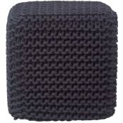 Homescapes - Pouf Repose-pieds en tricot Cube Noir - Noir