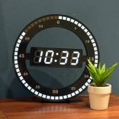Horloge de table numérique LED silencieuse - Horloge murale électronique noire - Horloge de bureau ronde - Pour chambre à coucher, salon et bureau