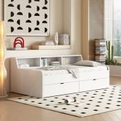 Lit banquette - Canapé lit 90x200cm avec 2 tiroirs - Blanc