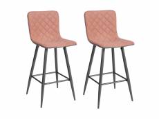 Lot de 2 tabouret de bar scandinaves avec dossier et repose-pieds, sièges rembourrés, chaises hautes en tissu, rose, 42x49.5x100cm