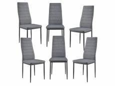 Lot de 6 chaises de salle à manger siège de cuisine rembourré 96x43x52cm acier et tiissu gris 03_0002803