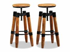 Lot de deux tabourets de bar design chaise siège bois de manguier massif et acier helloshop26 1202154