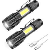 Lrapty - Lot de 2 lampes de poche led rechargeables, puissantes professionnelles, 3 modes zoomables, cob petite poche à led avec aimant, IP5 étanche