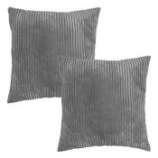 Meubletmoi - Lot de 2 coussins 45 x 45 cm velours côtelé gris anthracite - frip