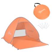 Outsunny Abri de plage tente de plage pliable pop-up automatique instantané protection UV fenêtre arrière grand tapis de sol orange