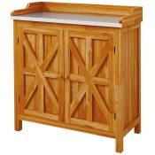 Outsunny Table de rempotage armoire de rangement avec 2 étagères, plateau galvanisé patins antidérapants en bois sapin