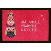 Pegane - Tapis anti-poussière Famille chouette en polyamide coloris rose - Dim : 40 x 60 cm