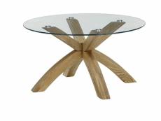 Table basse en bois de chêne massif et verre - diamètre 80 x hauteur 40 cm