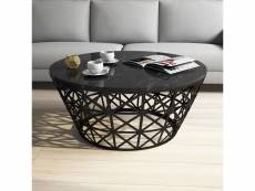 Table basse ovale ellipticum support grille conique bois marbre noir et métal noir