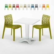 Table Carrée Blanche 70x70cm Avec 2 Chaises Colorées Grand Soleil Set Bar Café Gruvyer Patio Couleur: Anis vert