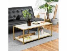 Tables basses avec étagère rectangulaire bout de canapé scandinave en bois et cadre en métal, blanc