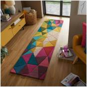 Tapis multicolore en laine géométrique design Falmouth Multicolore 60x230 - Multicolore