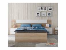 Tête de lit avec chevets chêne et blanc - neen - tête de lit : l 247 x 3 x h 50 cm ; tables de chevets : l 50 x l 38 x h 45 cm