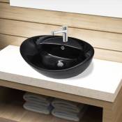 Vasque ovale à trou trop-plein/robinet céramique pour salle de bain - The Living Store - Noir
