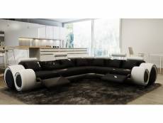 Canapé d'angle cuir noir et blanc + positions relax