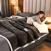 Couvertures chaudes en molleton de corail gris foncé pour le lit, 3 couches épaisses en flanelle, couettes douces et confortables,