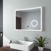 Emke - Miroir de salle de bain led avec Loupe 3 Fois 80x60cm Loupe 3x, Interrupteur Tactile, Anti-buée, Horloge Lumière Blanche Froide/Chaude/Neutre