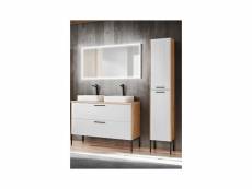 Ensemble meuble sous-vasque + vasques à poser + miroir led + grande armoire - 120 cm - duramen white