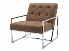 Greg - fauteuil lounge en micro vintage marron et métal finition inox