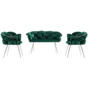 Hanah Home - Ensemble canapé et fauteuils Balon - Vert et chrome