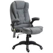 HOMCOM Fauteuil chaise de bureau direction chaise massant chauffant hauteur réglable dossier inclinable toile de lin gris chiné