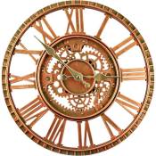 Horloge Murale d'extérieur, 30 cm Rétro Étanche Horloge de Jardin pour la Cuisine Le Salon Horloge Murale Industrielle 3D -Ticken (Cuivre Rouge)