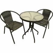 Lif set salon de jardin poly rotin Achille table ronde cm 60x70h avec verre trempe' et 2 chaises avec accoudoirs couleur noire