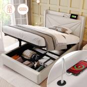 Lit rembourré lit simple espace de rangement coffre de lit avec fonction de chargement usb type c tête de lit, lits d'espace de rangement cadre de