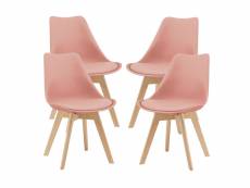 Lot de 4 chaises de salle à manger scandinave siège cuisine plastique similicuir hêtre 81 x 49 x 57 cm rose [en.casa]