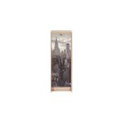 M-s - Classeur à rideau H103 cm chêne et décor New York