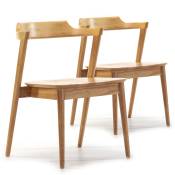 Pack 2 chaises, couleur chêne, bois massif, 58 cm