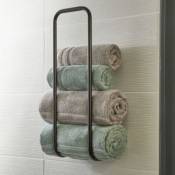 Porte serviettes mural en acier pour salle de bain coloris noir pour 5 serviettes L.20 x P.15 6 x H.60 cm