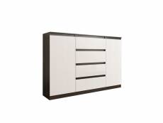 Porto 2w - commode contemporaine meuble rangement chambre/salon - 140x40x98 - 4 tiroirs - finition laquée - buffet séjour - wenge/blanc gloss