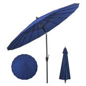 Relax4life - Parasol de Jardin Dia 265 cm avec Manivelle, 18 Baleines en Polyester, Parasol Inclinable Pliable pour Balcon, Terrasse et Jardin, Bleu