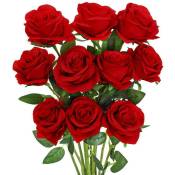 Rose Artificielle Fleur Roses en Soie Rouge avec Tige
