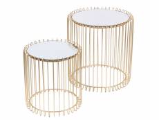 Set de tables basses rondes en métal doré et plateaux