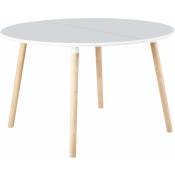 Table à manger ronde extensible coloris blanc / pieds hêtre, Longueur 140 - 180 x Largeur 100 x Hauteur 75 cm Pegane