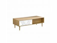 Table basse en décor bois et blanc - mika - 2 tiroirs. 2 espaces de rangement. L 120 x l 55 x h 40cm