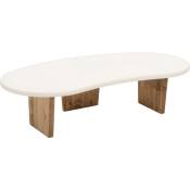 Table basse en microciment aux formes organiques avec trois pieds en bois de chêne foncé de 120cm - white#brown