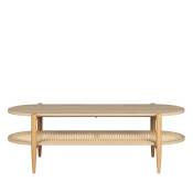 Table basse ovale en bois et cannage bois clair