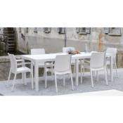 Table d'extérieur Roma, Table à manger rectangulaire extensible, Table de jardin extensible effet rotin, 100% Made in Italy, Cm 150x90h72, Blanc,