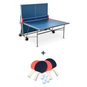 Table de ping pong indoor bleue, avec 4 raquettes et