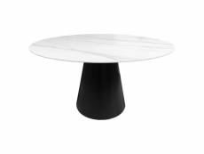 Table de repas ronde plateau céramique blanc et piètement