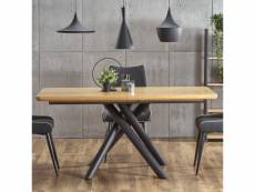 Table de salle à manger avec pied central design en acier noir et plateau aspect chêne montevideo 729