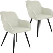 Tectake - Ensemble de 2 chaises en cuir synthétique Siège rembourré, aspect lin Dossier forme ergonomique - crème/noir