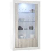 Vitrine, meuble de rangement 2 portes vitrées coloris Blanc brillant, pin blanc - Longueur 110 x hauteur 190 x profondeur 42 cm